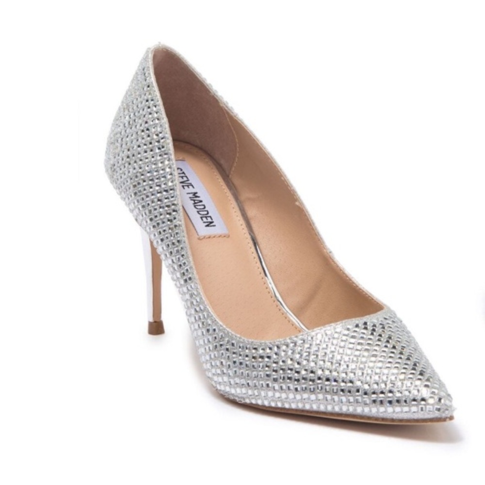 Steve Madden Laveda Silver Crystal Pump Heels